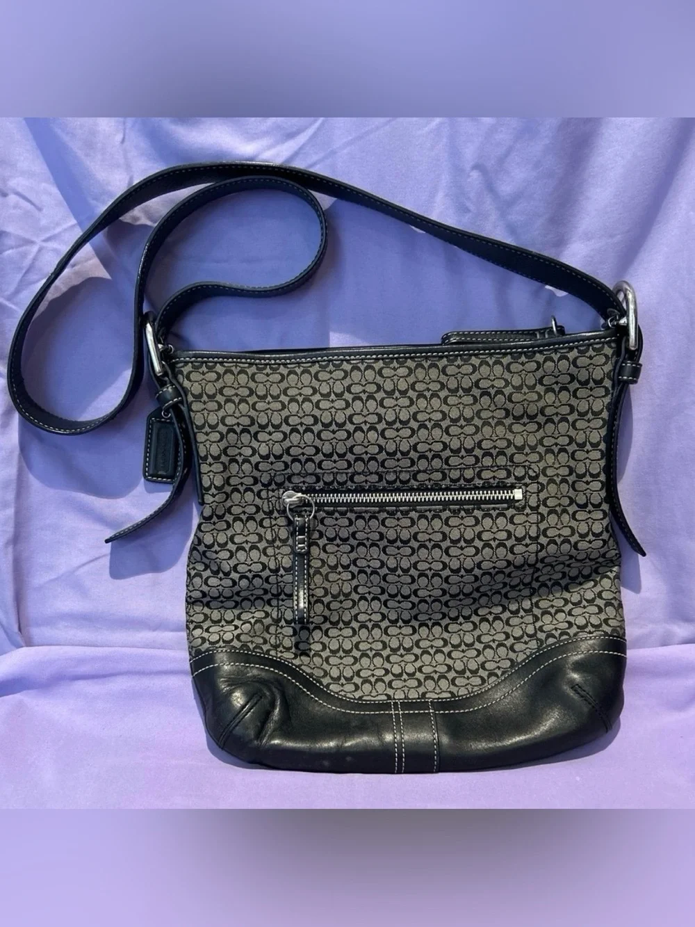 Coach Vintage Small C Hobo Sign Canvas Shoulder Hobo Bag Matching Chkbk Cvr EUC